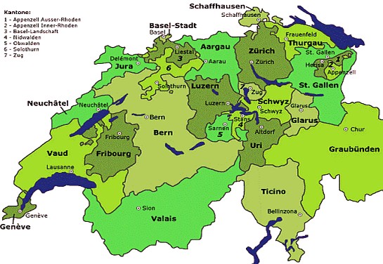 Zwitserland kaartje Kantone